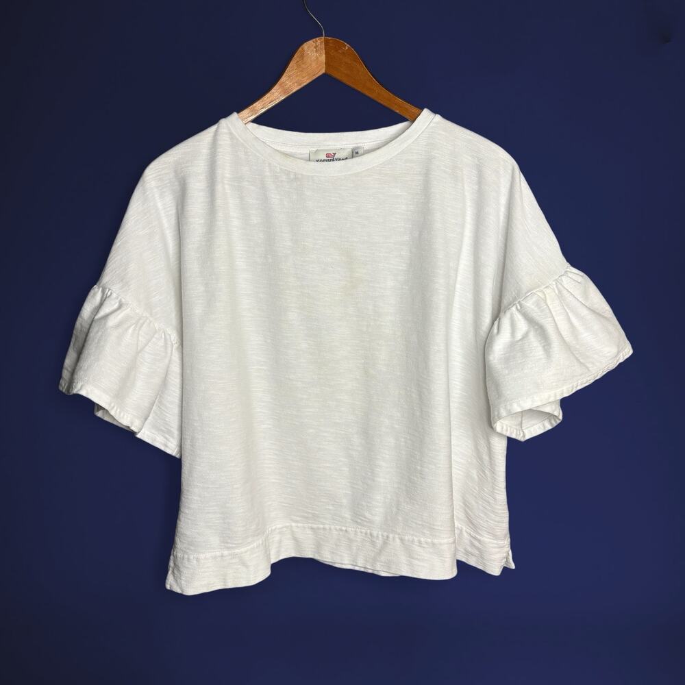 Vineyard Vines Ruffle Bell Sleeve Blouse in White